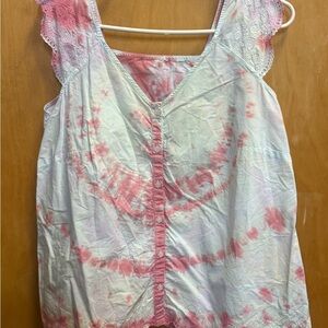 Pink and White Tie-Dye Sleeveless Top
